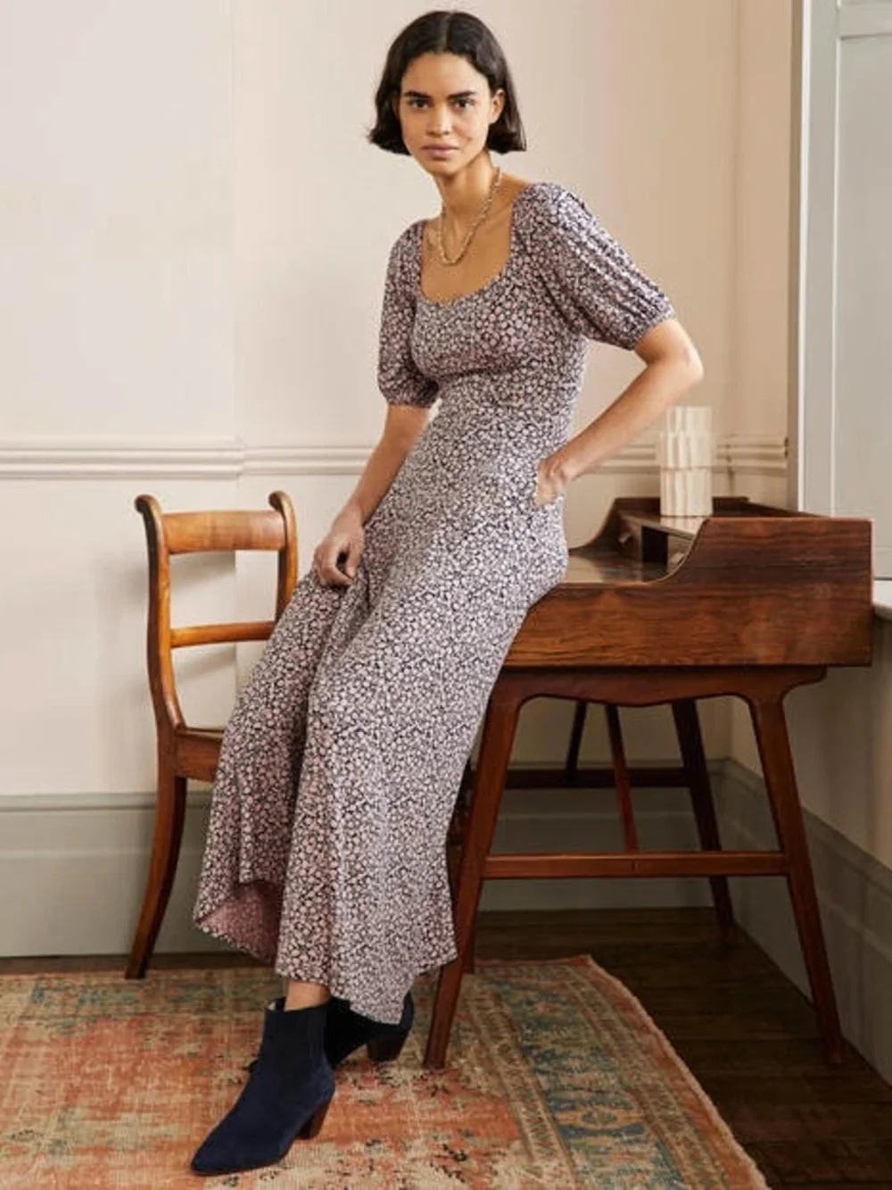 Boden square neck jersey maxi dress in pink blue size 6 - Picture 3 of 11